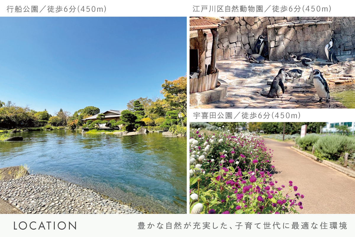 現地からの距離は各施設から最も遠い区画を起点とした地図上の概則です。徒歩分数は80m=1分で換算、端数は切り上げています。