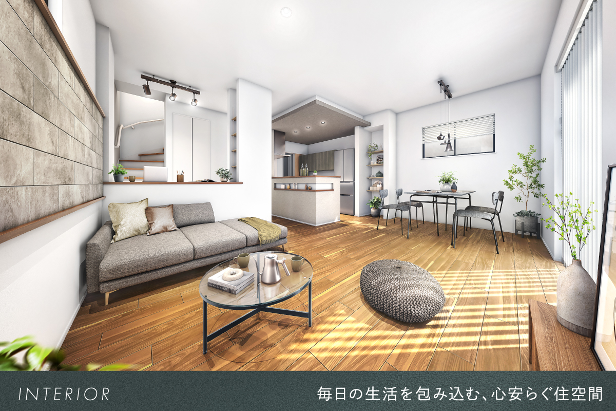 掲載の完成予想図(パース)は図面を基に描き起こしたもので、実際とは多少異なります。