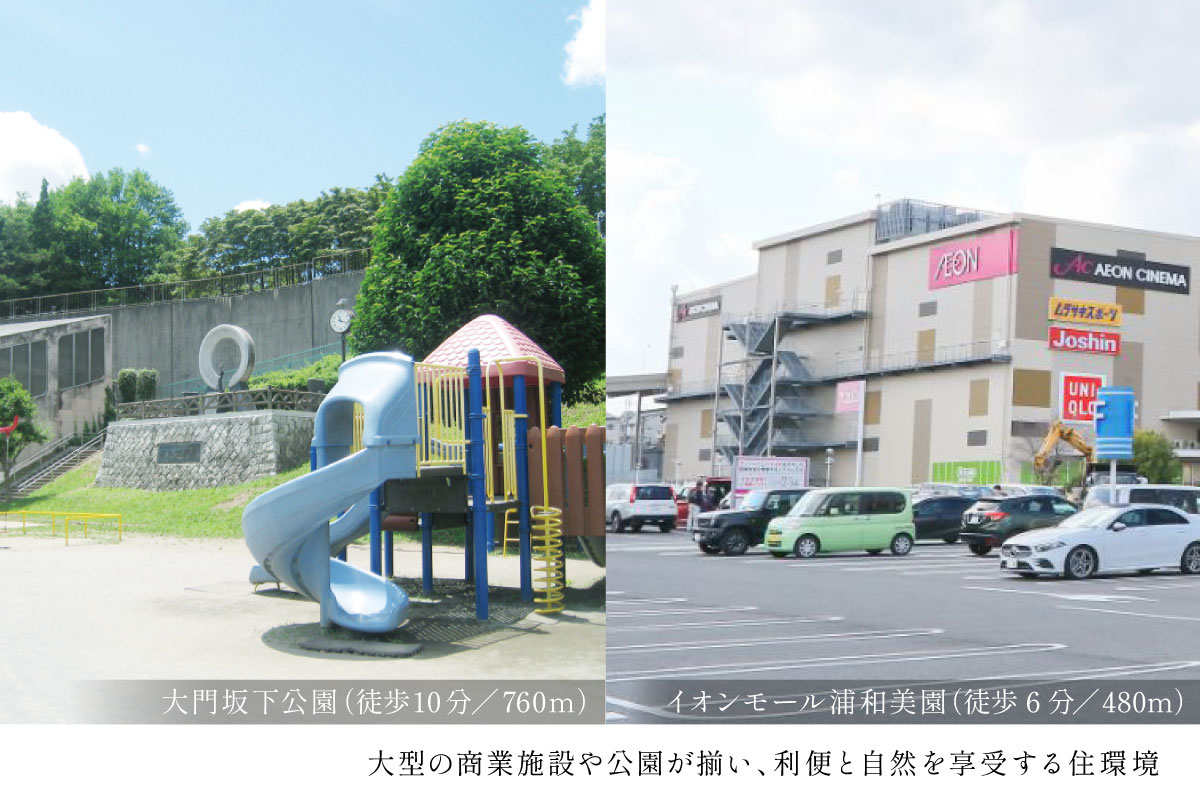 現地からの距離は各施設から最も遠い区画を起点とした地図上の概測です。徒歩分数は80m=1分で換算、端数は切り上げています。